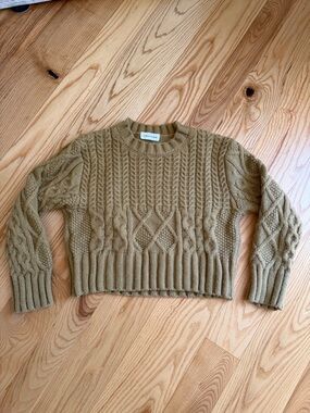 Goodnight Macaroon Mustard Cable Knit Crewneck Sweater